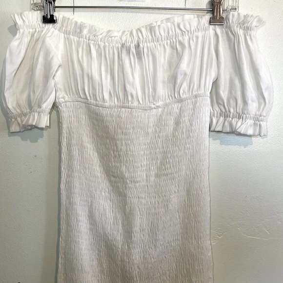 SHEIN White Tight Fit Mini Dress with Poofy Off-Shoulder Short Sleeves, size S - Picture 4 of 11